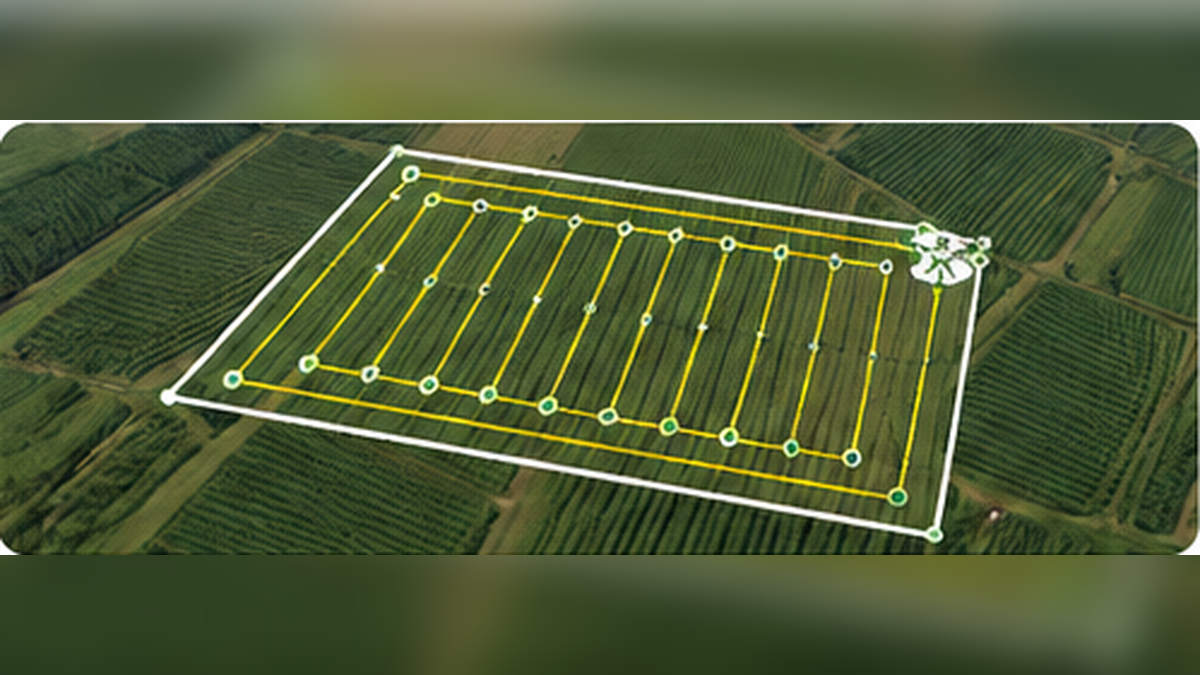 Geplante Drohnenflugroute über einer landwirtschaftlichen Fläche